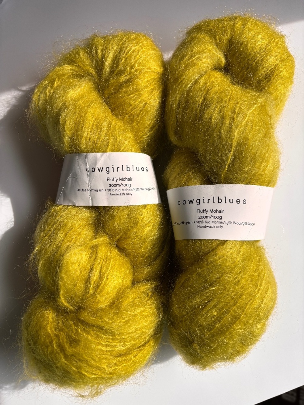 2 skeins cowgirl blues fluffy mohair yarn in Karoo Gold